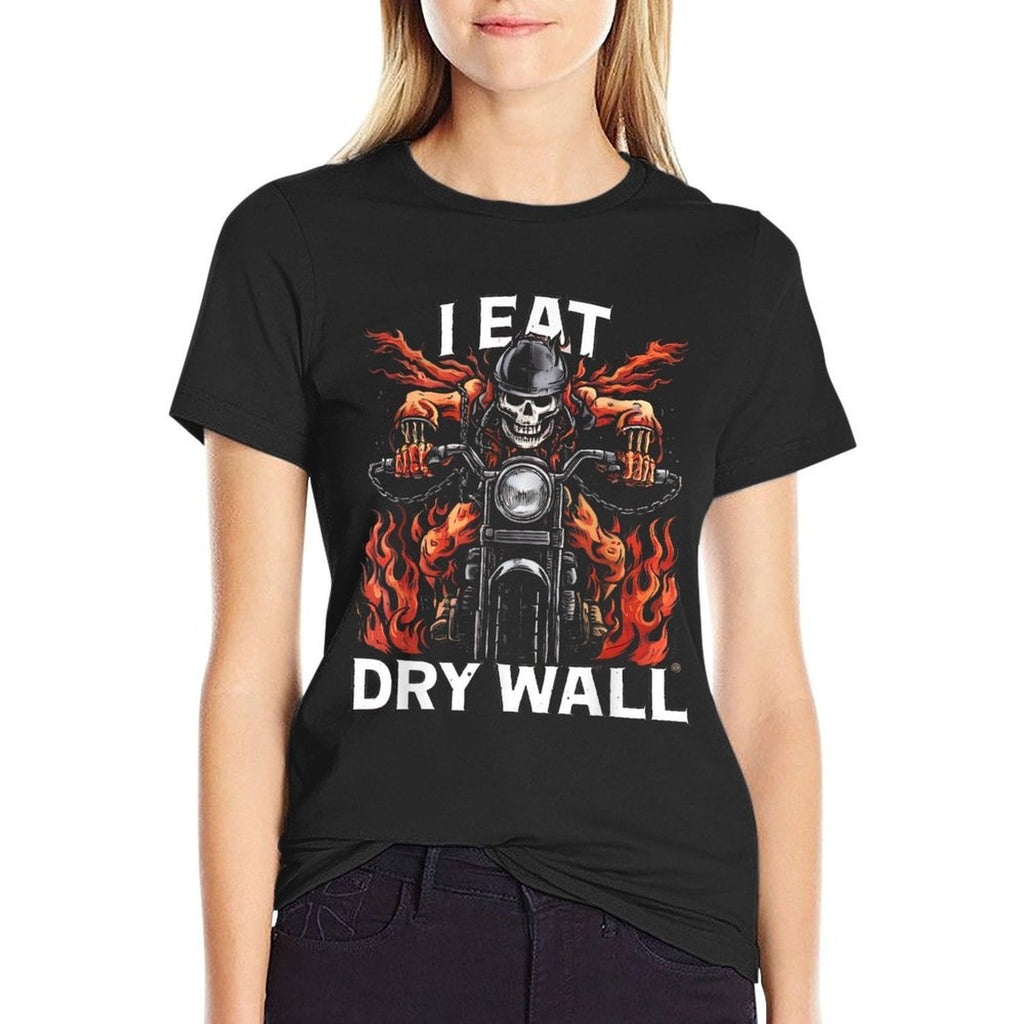 I Eat Drywall Funny Brainrot Cringe Meme Skeleton Biker  Eco-friendly Material T-Shirt