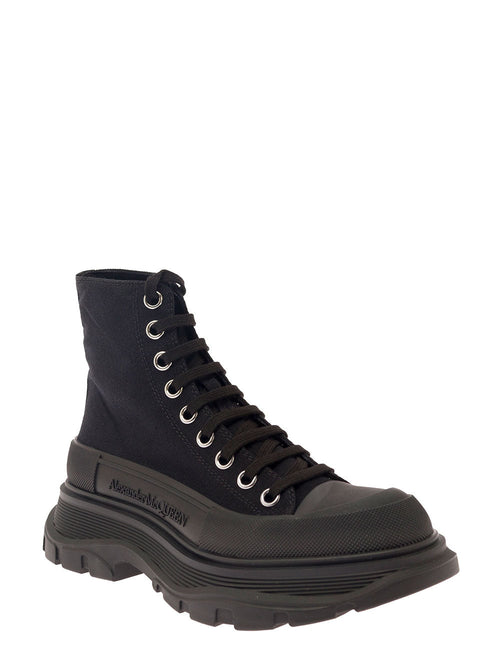 Alexander Mcqueen Women 'Tread Slick' Black High Top Sneakers With Oversized Platform In Cotton Woman