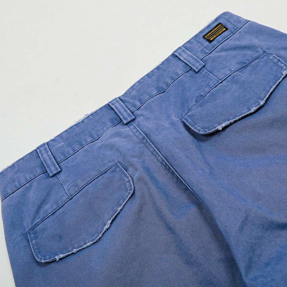 Vintage Drawstring Design Work Pants Men's High Street Retro Loose Fit Casual Solid Color Wide Leg Tapered Long Pants