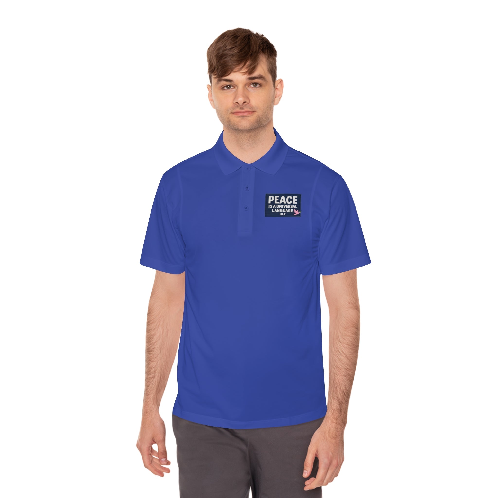 Peace & Progress Men's Polo Shirt — 'PEACE not POTENTIAL FOR WAR' Patch