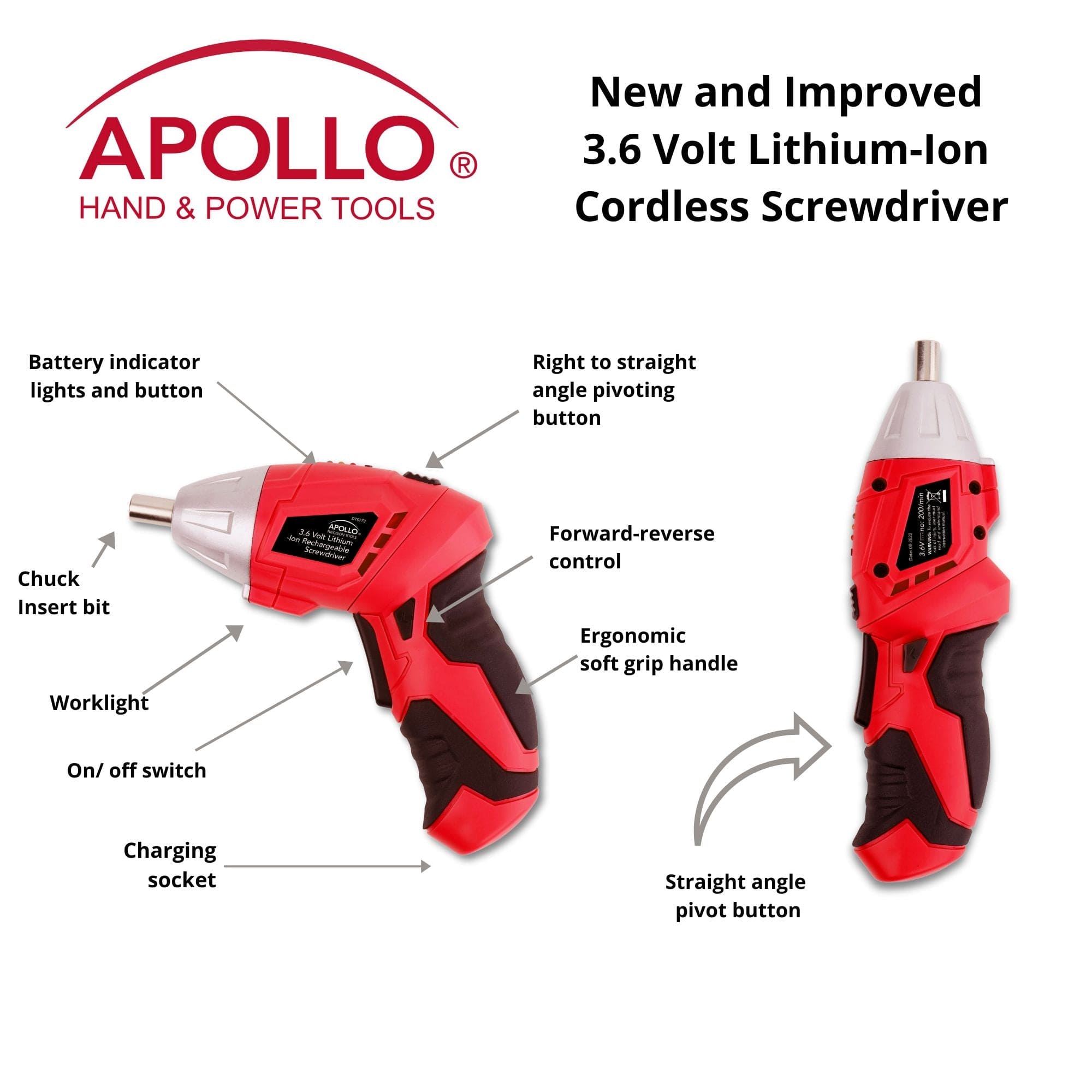135 Piece Household Tool Set with Pivoting Dual-Angle 3.6 Volt Lithium-Ion Cordless Screwdriver - DT0773