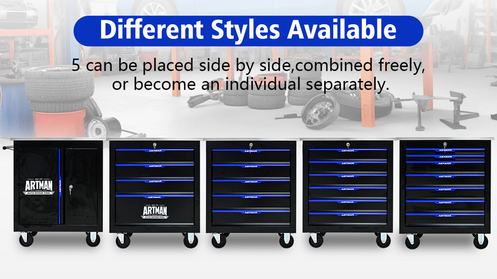 4 DRAWERS MULTIFUNCTIONAL TOOL CART WITH WHEELS-BLACK
