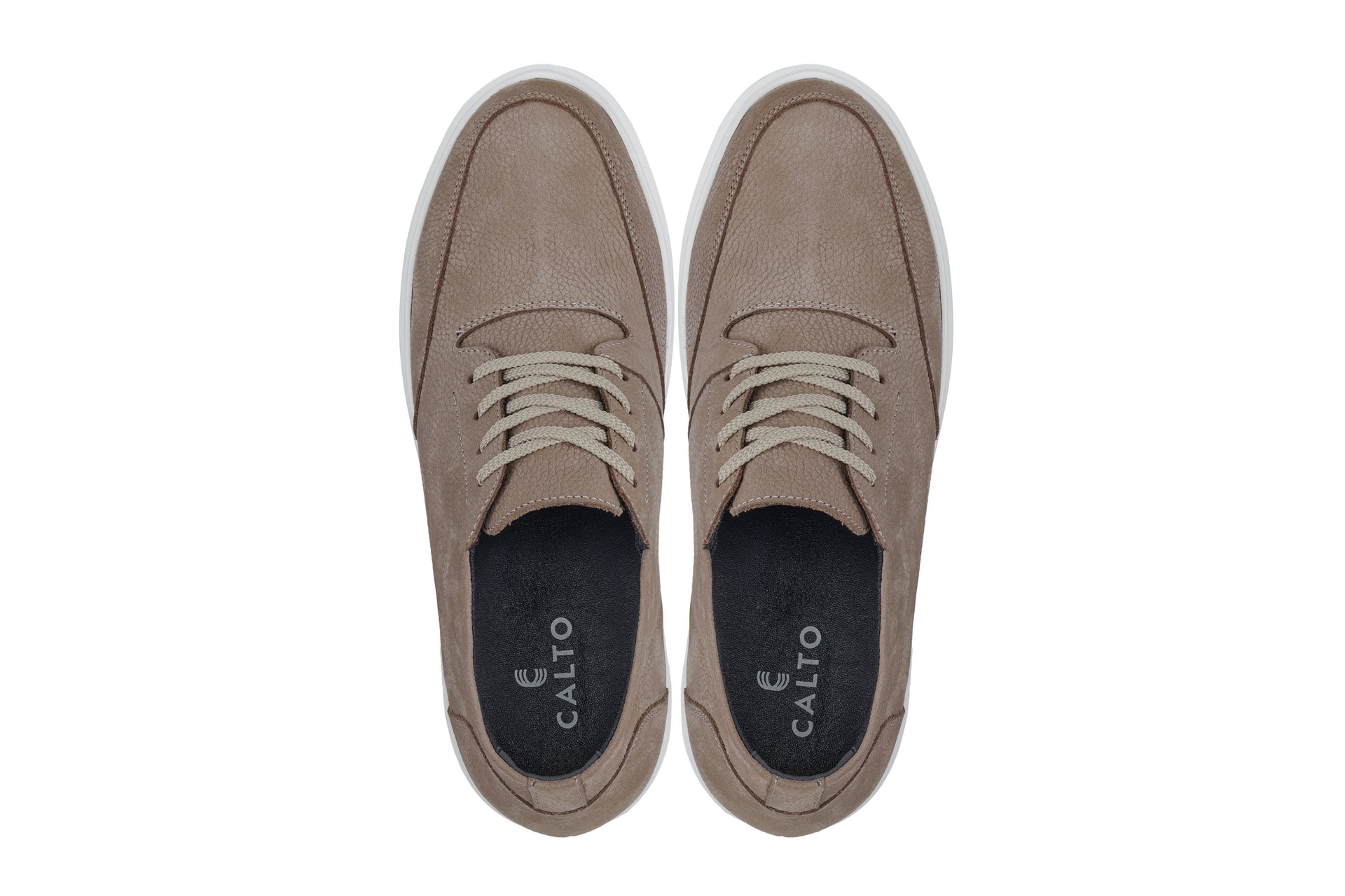 CALTO - J1770  - 3.2 Inches Taller (Khaki) - Casual Chunky Sole Boots – Soft Pebble Grain Nubuck Leather