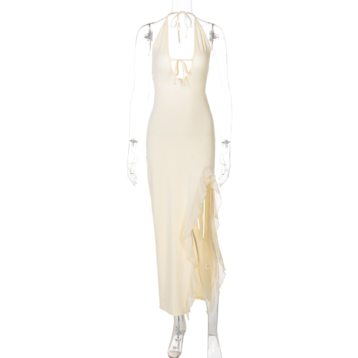 backless winter dress Women Clothing Ruffled Sexy V neck Lace up – Arcuate Taping Knife fair trade My Actual Bust is:68