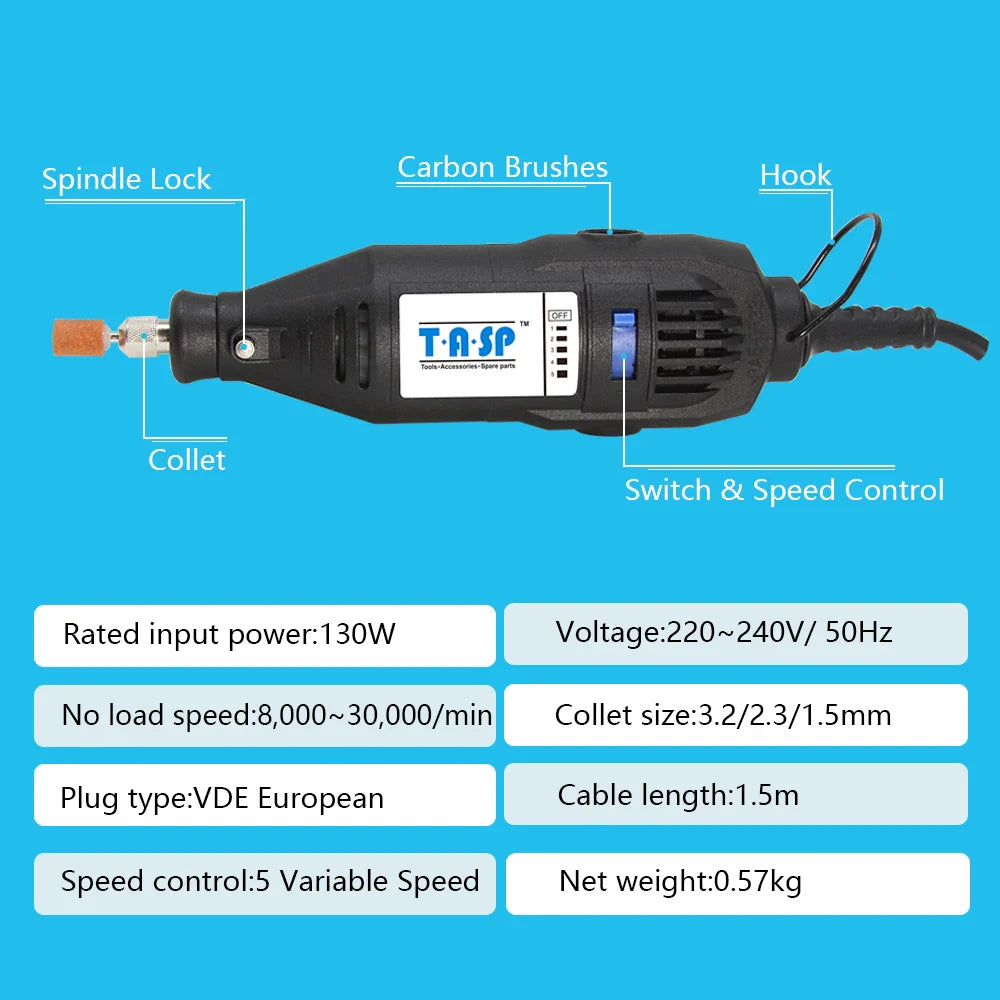 130W Electric Rotary Tool Kit – Variable Speed Mini Drill Engraver with 175-Piece Accessory Set