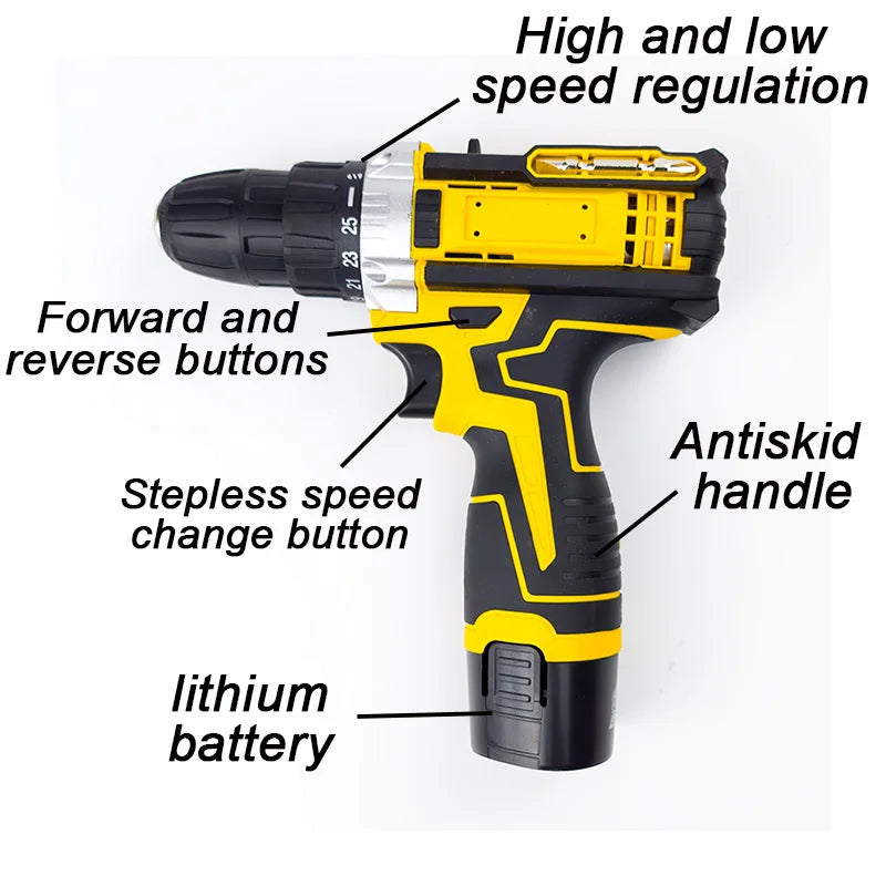12V Cordless Lithium Drill & Screwdriver Kit with Accessory Case - Brushless Handheld Power Tool for Home DIY