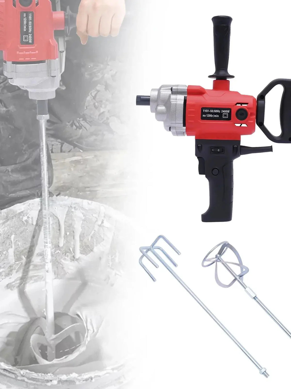 Drill Mixer Set with Spade Handle Electric Corded Mixing Drill Machine 2.4KW Concrete Mud Mixer