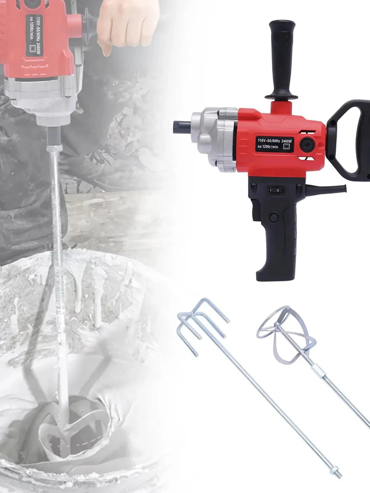 Drill Mixer Set with Spade Handle Electric Corded Mixing Drill Machine 2.4KW Concrete Mud Mixer
