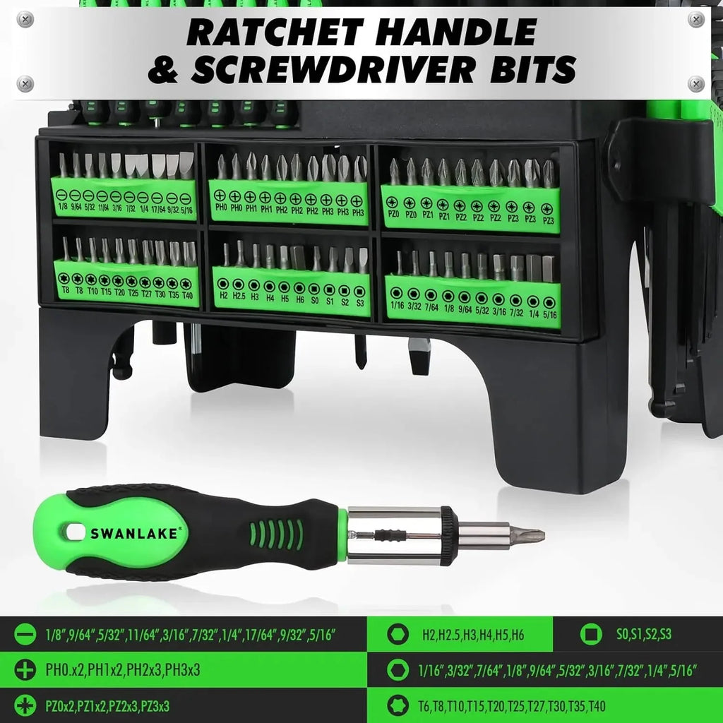 141-Piece Magnetic Screwdriver Set with Torx, Phillips, Hex Keys, Ratchet Handle & Bits for DIY Tools Gift