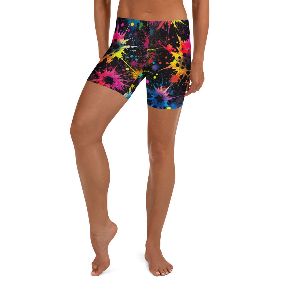Color Splat Woman's Shorts For EDM Rave Festival Outfit Clothing