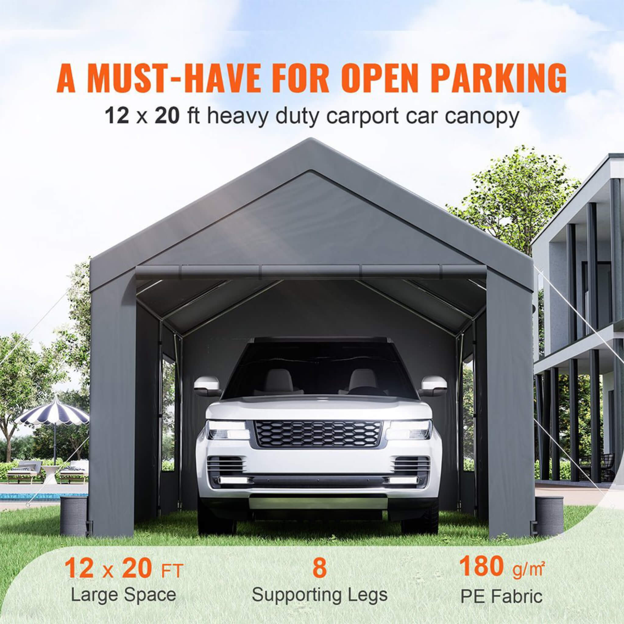 [12X20FT] Alora Heavy-Duty Outdoor Premium Garage Tarp Canopy Shelter W/ Removable Sidewalls (SAK94615)
