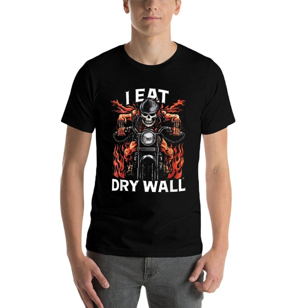I Eat Drywall Funny Brainrot Cringe Meme Skeleton Biker  Eco-friendly Material T-Shirt