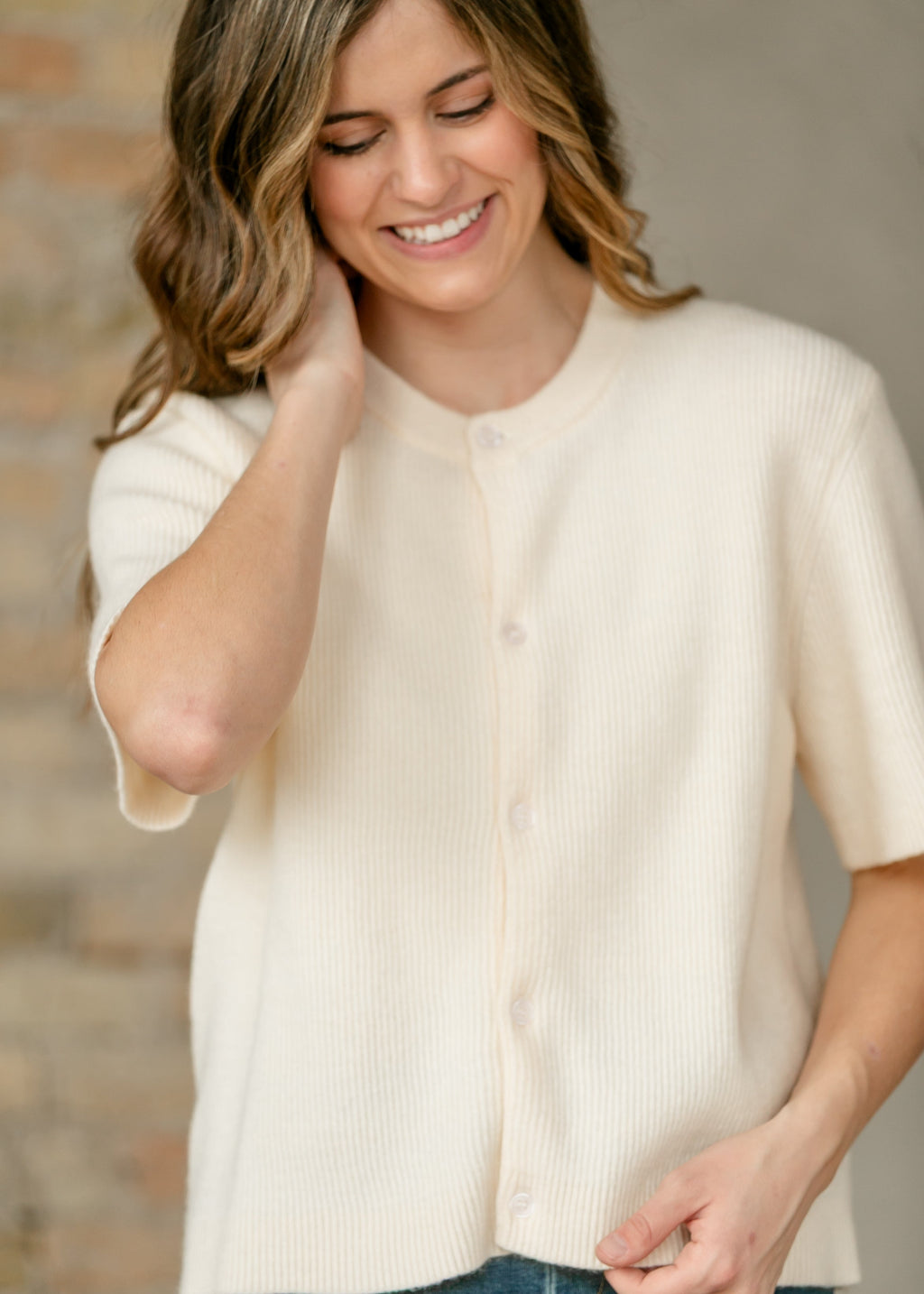 Zadie Ivory Short Sleeeve Button Cardigan